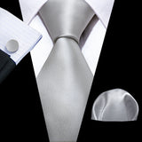 Silk Men Tie Handkerchief Cufflinks Set grey