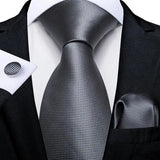 Silk Men Tie Handkerchief Cufflinks Set grey