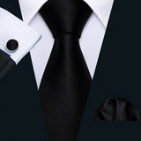 Silk Men Tie Handkerchief Cufflinks Set black