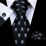 Silk Men Tie Handkerchief Cufflinks Set black white