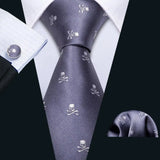 Silk Men Tie Handkerchief Cufflinks Set grey