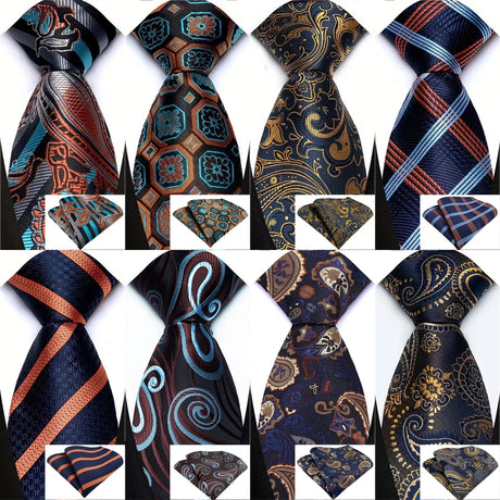 Collection of Silk Polyester 8cm Pocket Square Necktie Set
