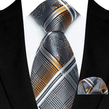 Gray Silk Polyester 8cm Pocket Square Necktie Set