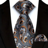 Silver Silk Polyester 8cm Pocket Square Necktie Set