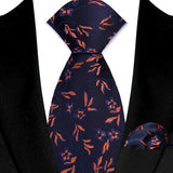 Blue Orange Silk Polyester 8cm Pocket Square Necktie Set