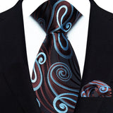 Blue Brown Black Silk Polyester 8cm Pocket Square Necktie Set