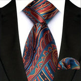 Red Blue Silk Polyester 8cm Pocket Square Necktie Set