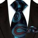 Blue Silk Polyester 8cm Pocket Square Necktie Set