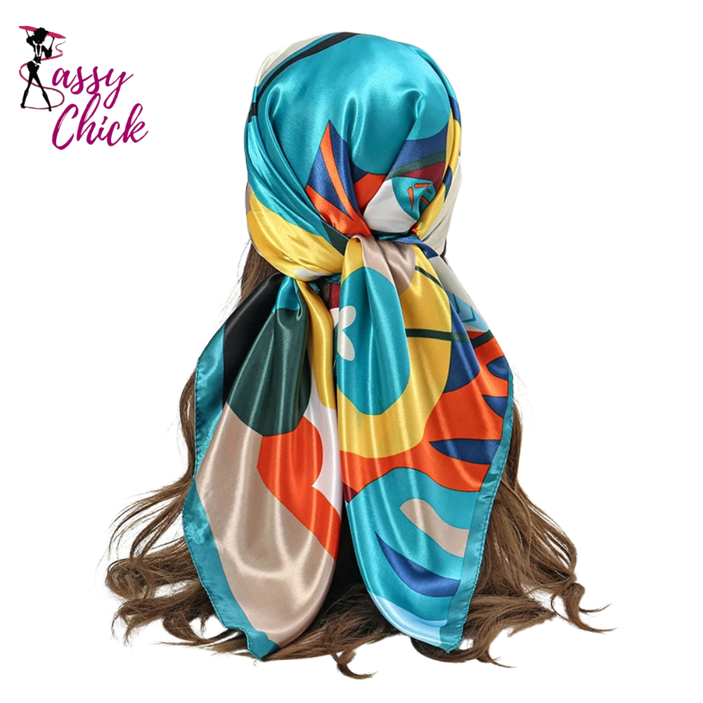 Silk Shawl Satin Square Print Foulard Hijab Wraps Bandana Sassy Chick Logo