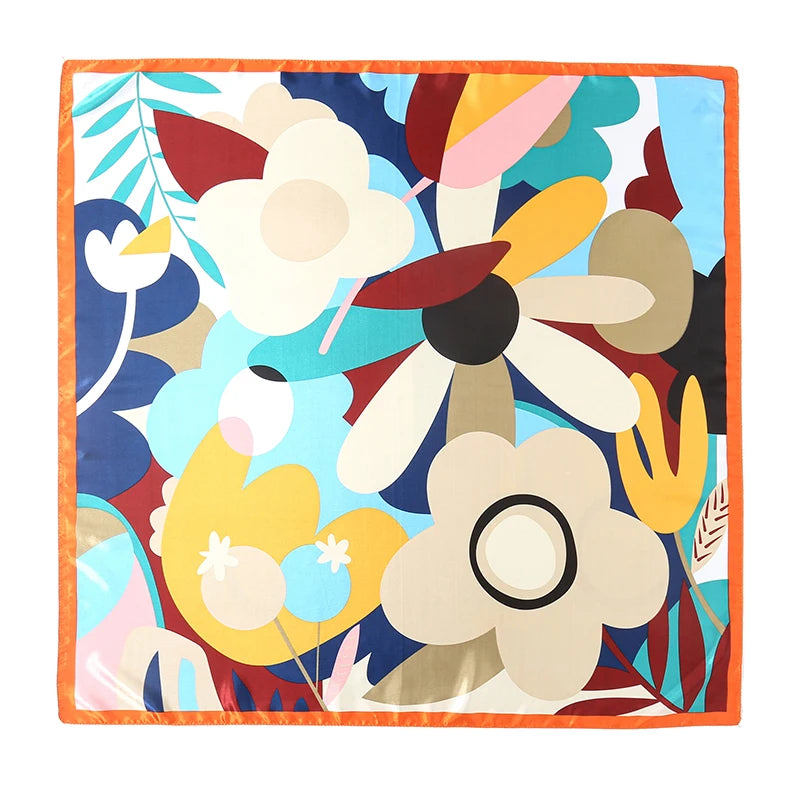 Multicolor Silk Shawl Satin Square Print Foulard Hijab Wraps Bandana
