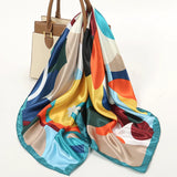 Green Yellow Silk Shawl Satin Square Print Foulard Hijab Wraps Bandana