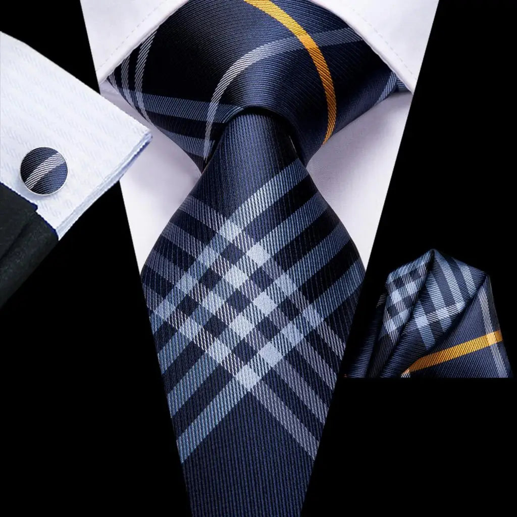 Blue Silk Wedding Tie Cufflink Set Fashion Designer Necktie