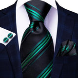 Green Black Silk Wedding Tie Cufflink Set Fashion Designer Necktie