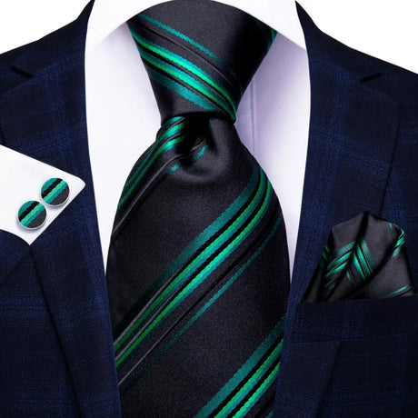 Green Black Silk Wedding Tie Cufflink Set Fashion Designer Necktie