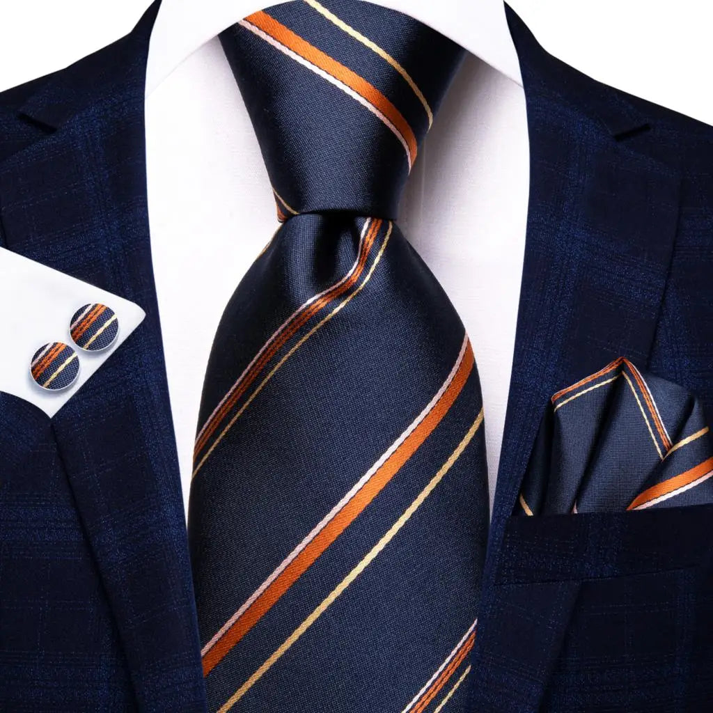 Blue Orange Silk Wedding Tie Cufflink Set Fashion Designer Necktie