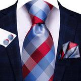 Blue Red Silk Wedding Tie Cufflink Set Fashion Designer Necktie