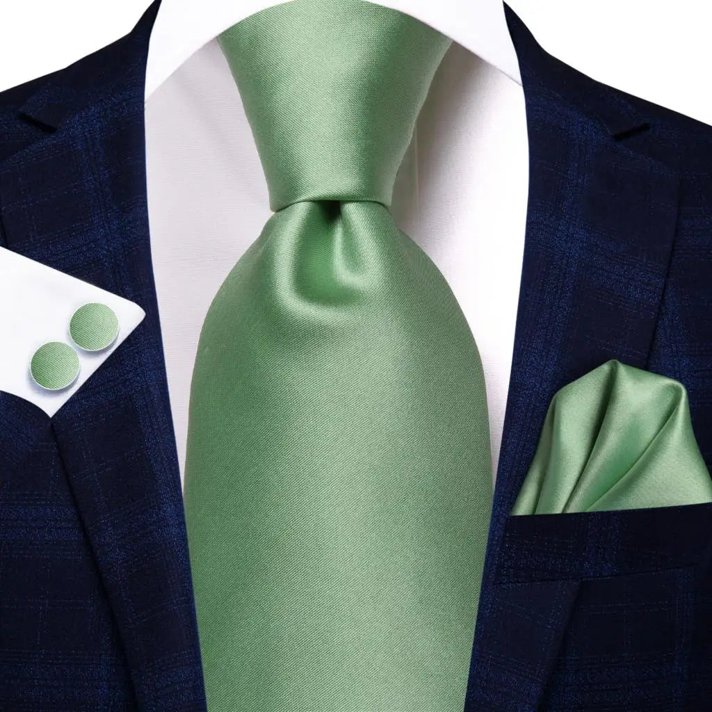 Green Silk Wedding Tie Cufflink Set Fashion Designer Necktie