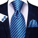 Blue Silk Wedding Tie Cufflink Set Fashion Designer Necktie