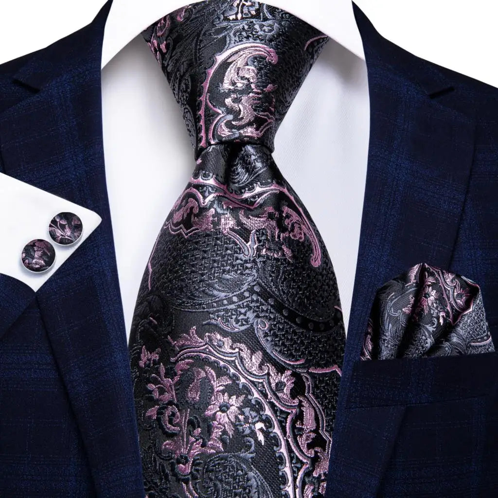 Gray Silk Wedding Tie Cufflink Set Fashion Designer Necktie