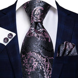 Gray Silk Wedding Tie Cufflink Set Fashion Designer Necktie