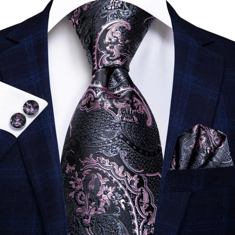Gray Silk Wedding Tie Cufflink Set Fashion Designer Necktie