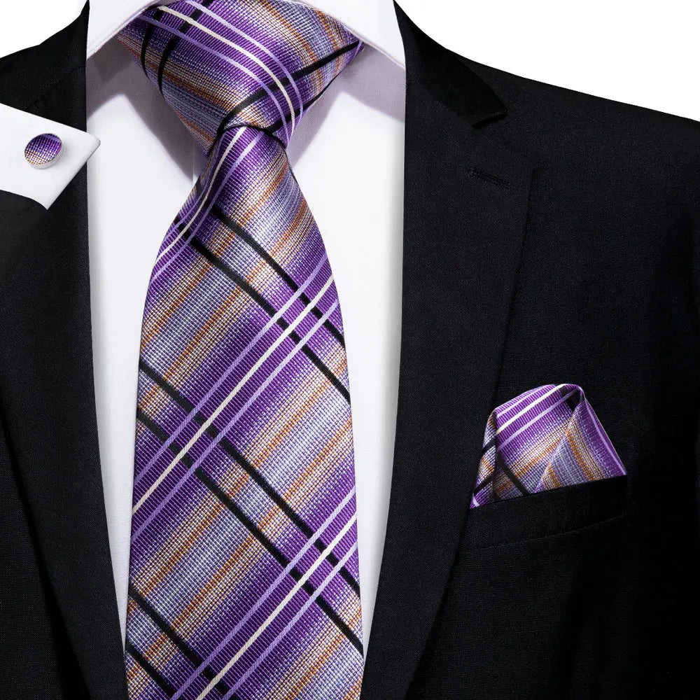 Purple Silk Wedding Tie Cufflink Set Fashion Designer Necktie