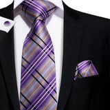 Purple Silk Wedding Tie Cufflink Set Fashion Designer Necktie