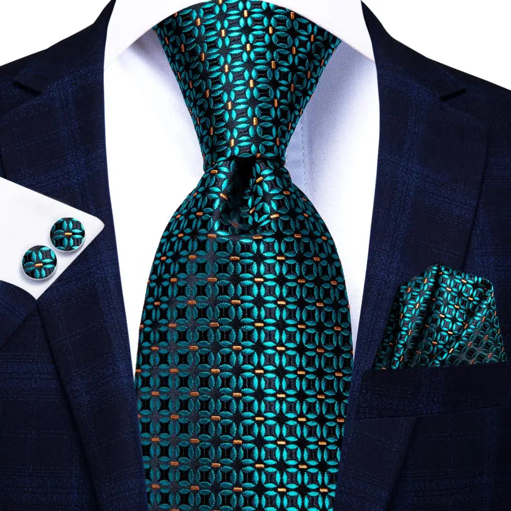 Blue Green Silk Wedding Tie Cufflink Set Fashion Designer Necktie