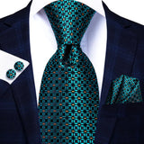 Blue Green Silk Wedding Tie Cufflink Set Fashion Designer Necktie