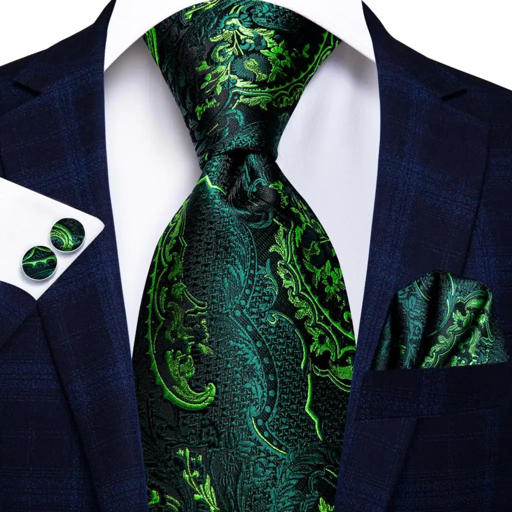 Green Silk Wedding Tie Cufflink Set Fashion Designer Necktie