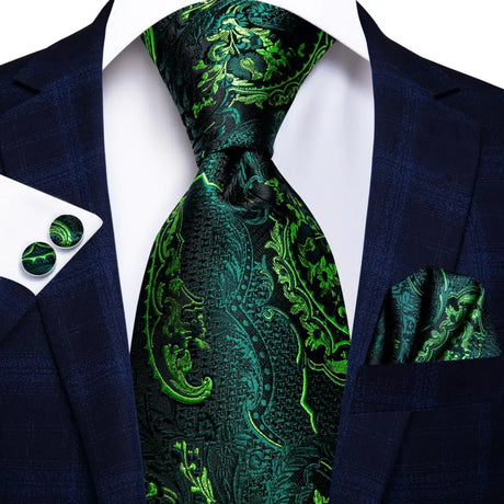 Green Silk Wedding Tie Cufflink Set Fashion Designer Necktie