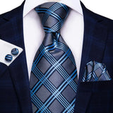 Blue Gray Silk Wedding Tie Cufflink Set Fashion Designer Necktie