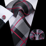 Gray Red Silk Wedding Tie Cufflink Set Fashion Designer Necktie