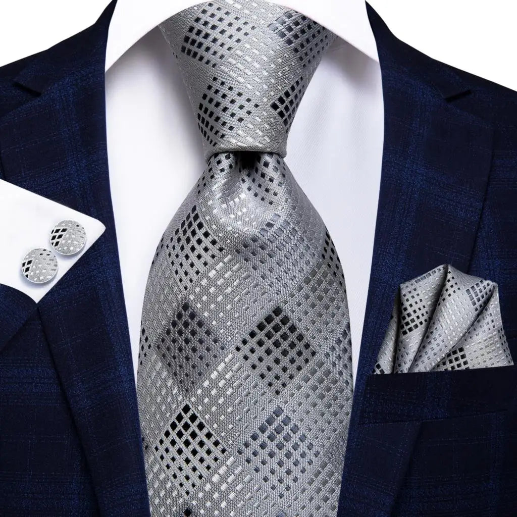 Gray Silk Wedding Tie Cufflink Set Fashion Designer Necktie