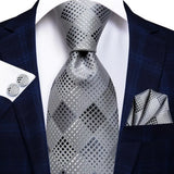 Gray Silk Wedding Tie Cufflink Set Fashion Designer Necktie