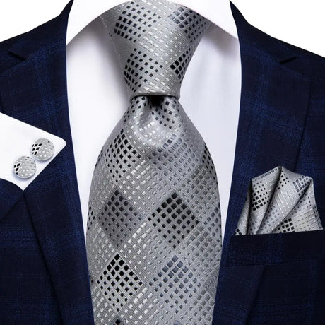 Gray Silk Wedding Tie Cufflink Set Fashion Designer Necktie
