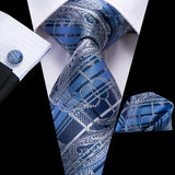 Blue Silk Wedding Tie Cufflink Set Fashion Designer Necktie