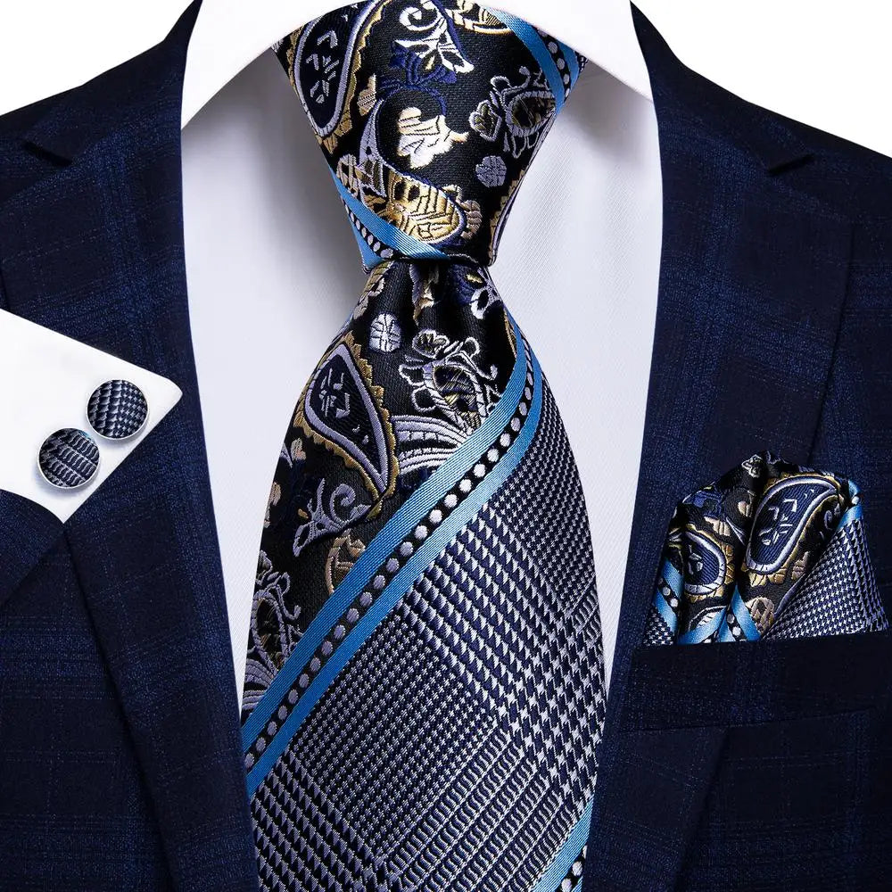 Blue Silk Wedding Tie Cufflink Set Fashion Designer Necktie
