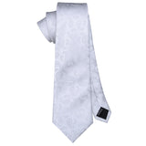 Silk White Men's Wedding Paisley Hanky Tie