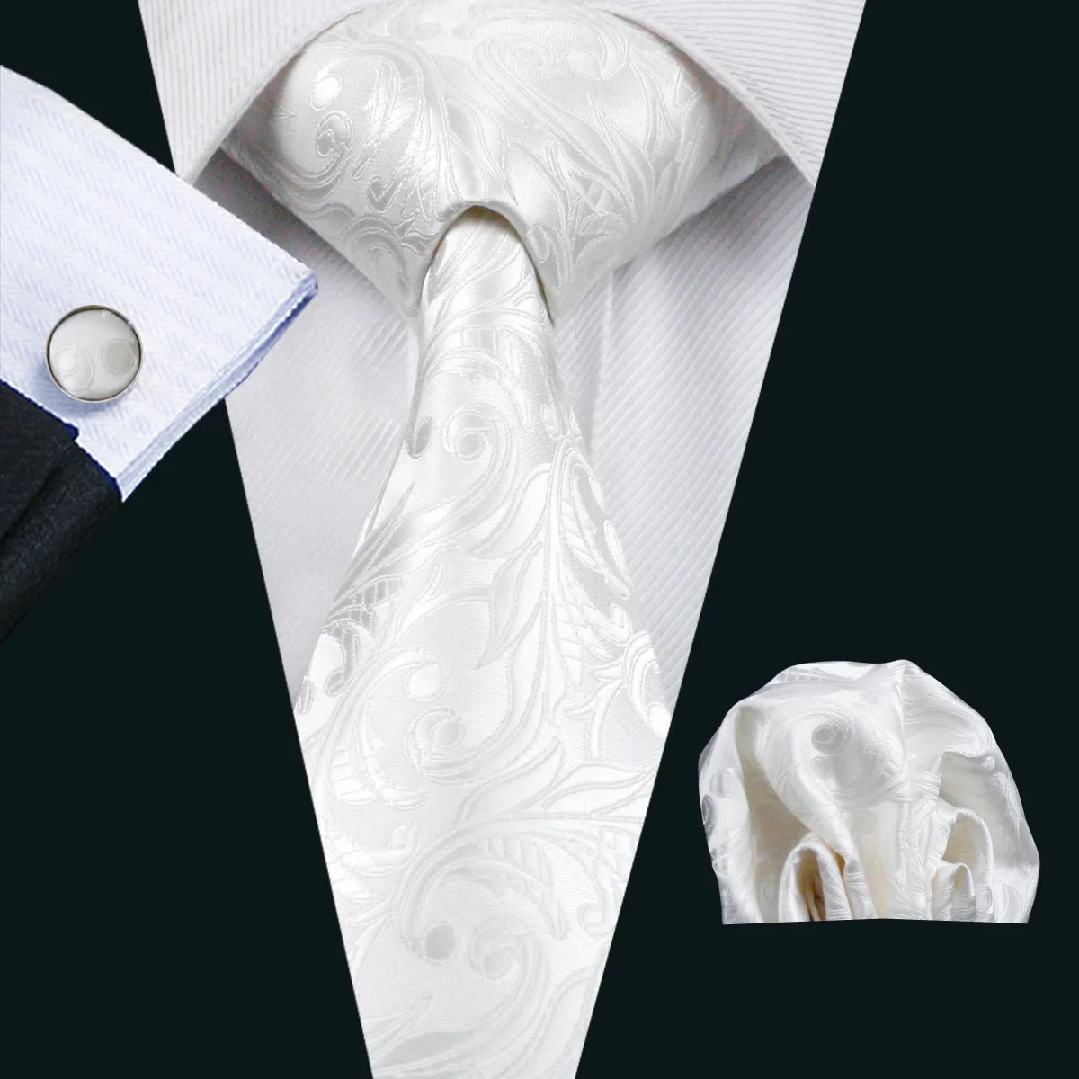 Silk White Men's Wedding Paisley Hanky Tie