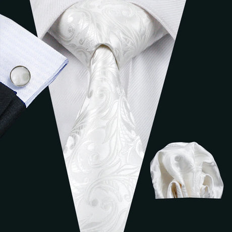 Silk White Men's Wedding Paisley Hanky Tie