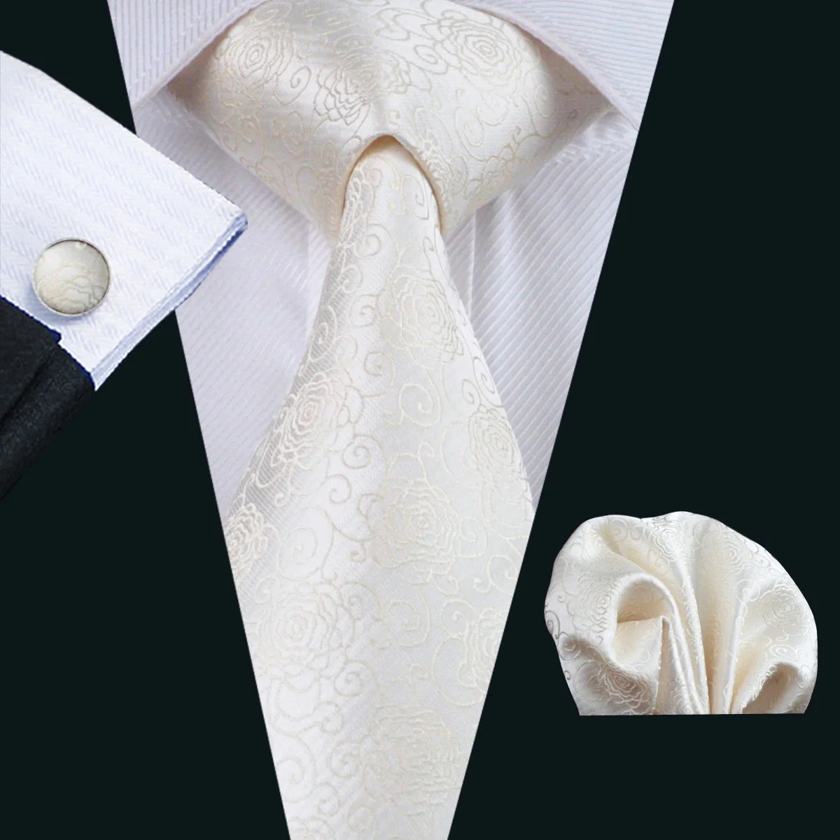 Silk White Men's Wedding Paisley Hanky Tie
