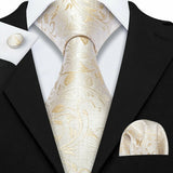 Silk White Men's Wedding Paisley Hanky Tie