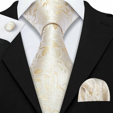Silk White Men's Wedding Paisley Hanky Tie
