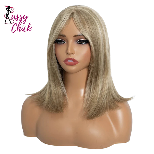 Silky Straight Bob Synthetic Wigs with Bangs Sassy Chick Logo