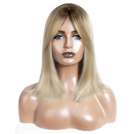 Blonde Silky Straight Bob Synthetic Wigs with Bangs