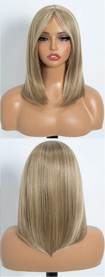 Blonde Silky Straight Bob Synthetic Wigs with Bangs