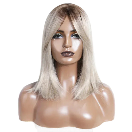 White Silky Straight Bob Synthetic Wigs with Bangs