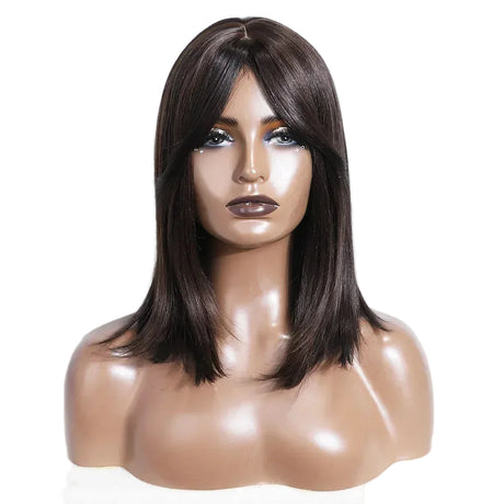 Black Silky Straight Bob Synthetic Wigs with Bangs