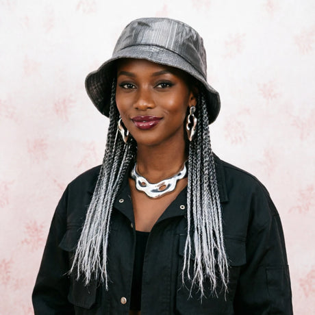 Silver Grey Snake Cap Wig Pre-looped Baseball Hat Wig
